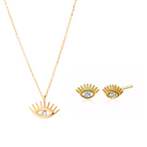 White Eye Evil Eye Sterling Silver Necklace and Studs Set