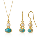 Turquoise Authentic Pendant and Earrings Sterling Silver Gold Plated Set