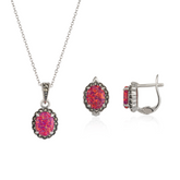 Oval Red Opal High Quality Sterling Silver Set