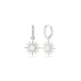 White Opal Sun Drop Hoop Earrings Sterling Silver