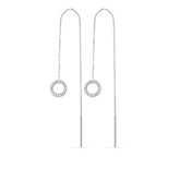 Circle Round Drop Earrings Sterling Silver - Pair