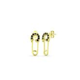Sterling Silver Black Jewelled Mini Safety Pin Stud Earrings