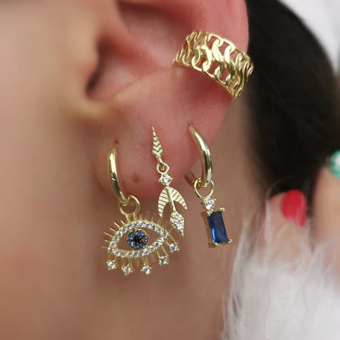 Evil Eye Earring Blue Eye Eyelash Sterling Silver Earrings
