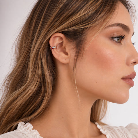 Rainbow Baguette Sterling Silver Ear Cuff