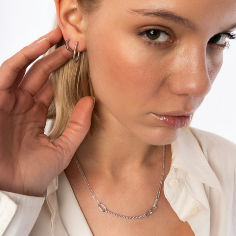 Edgy Geometric Sterling Silver Hoop Earrings
