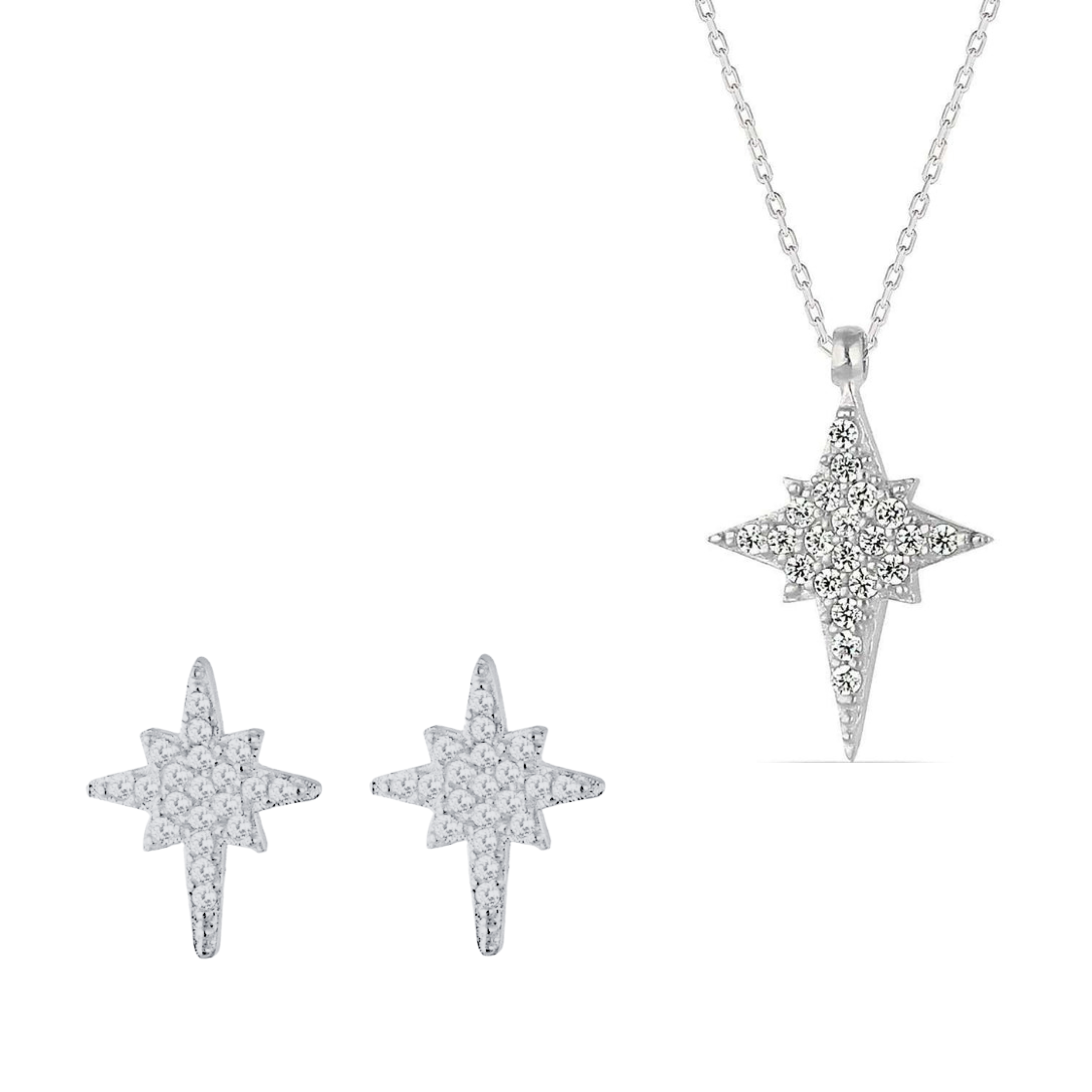 Northern Star Polaris Sterling Silver Necklace and Stud Earring Set