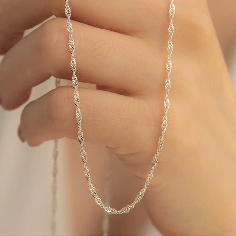 Twisted Curb Singapore Sterling Silver Chain Adjustable size