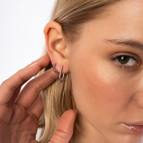 Edgy Geometric Sterling Silver Hoop Earrings