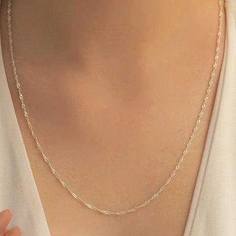 Twisted Curb Singapore Sterling Silver Chain Adjustable size
