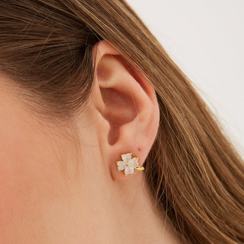 Best of Luck Four Leaves Clover Sterling Silver Bracelet Necklace and Stud Earring Set - White