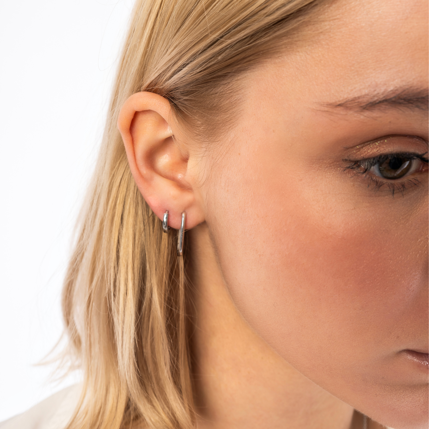 Oval Rectangular Sterling Silver Hoop Earrings