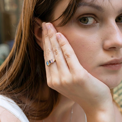 Sterling Silver Multicolor Baguette Ring
