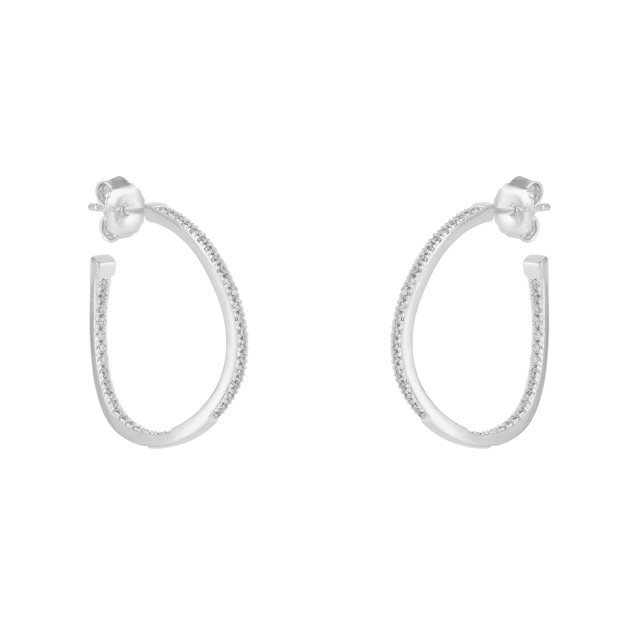 Sterling Silver Large Wavy Stud Hoop Earring With Interior Gemstones