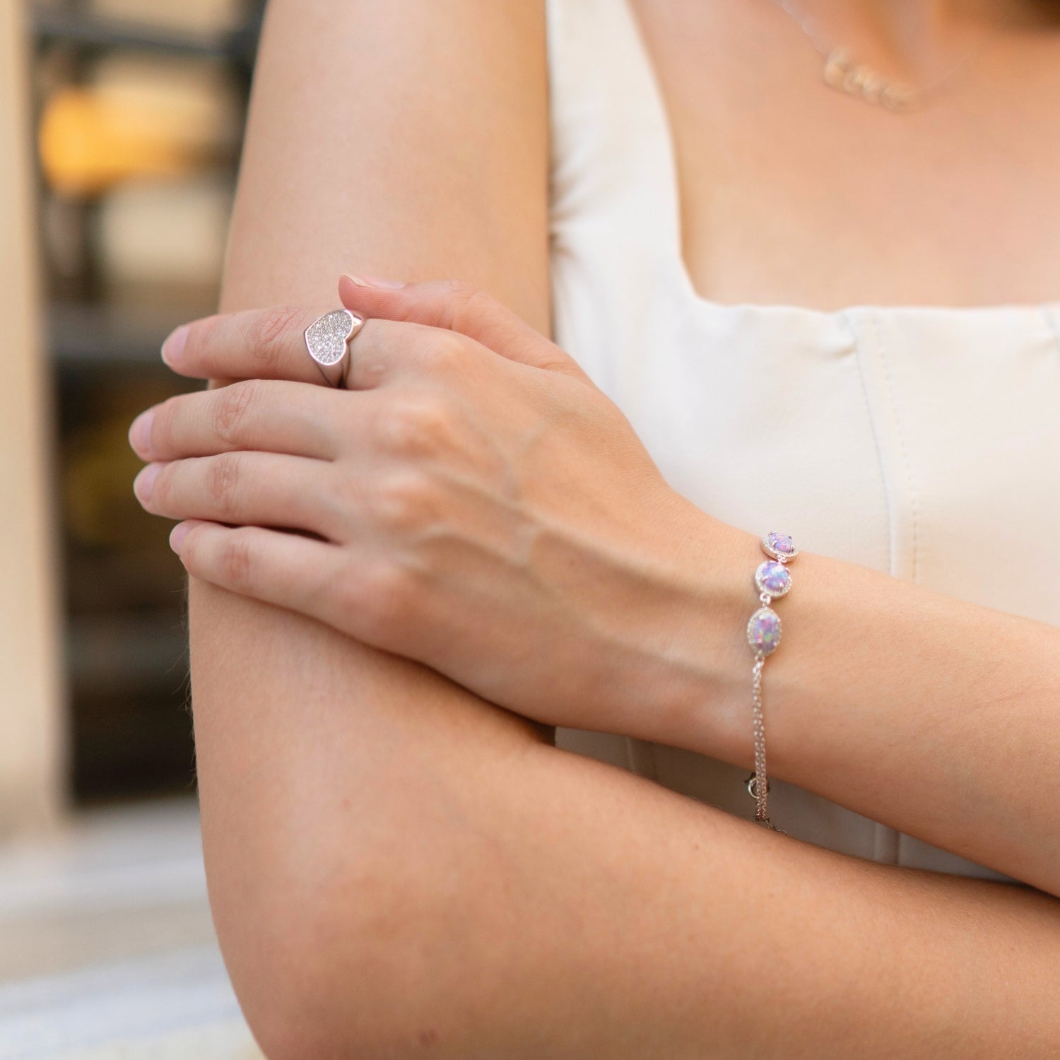Sterling Silver Pave Heart Signet Ring