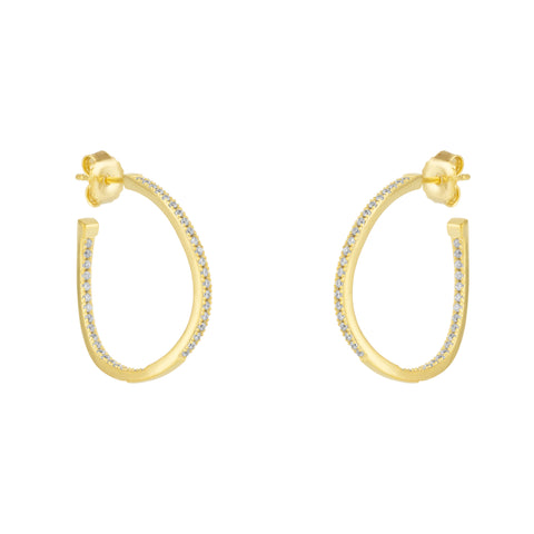 Sterling Silver Large Wavy Stud Hoop Earring With Interior Gemstones