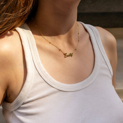 Fine Sterling Silver Satellite Beaded Signature Name Necklace
