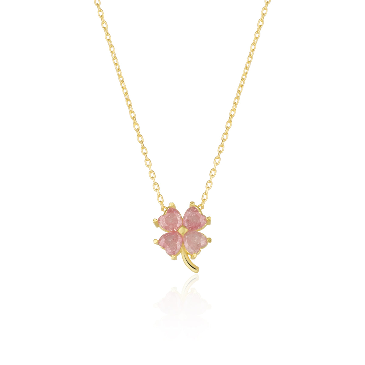 Four Leaf Clover Sterling Silver Necklace - Pink