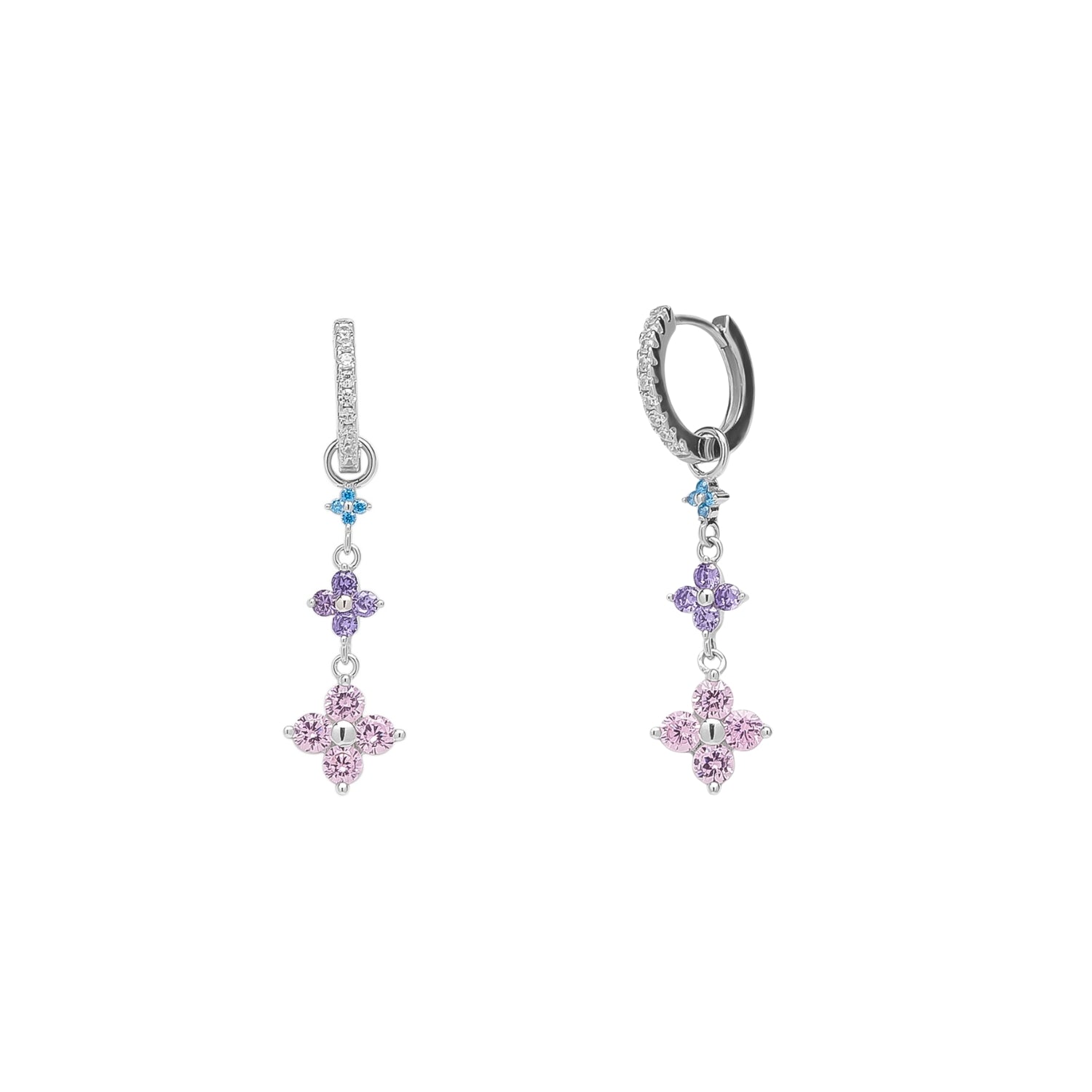 Pastel Clovers Pave Blue Purple Pink Drop Earrings