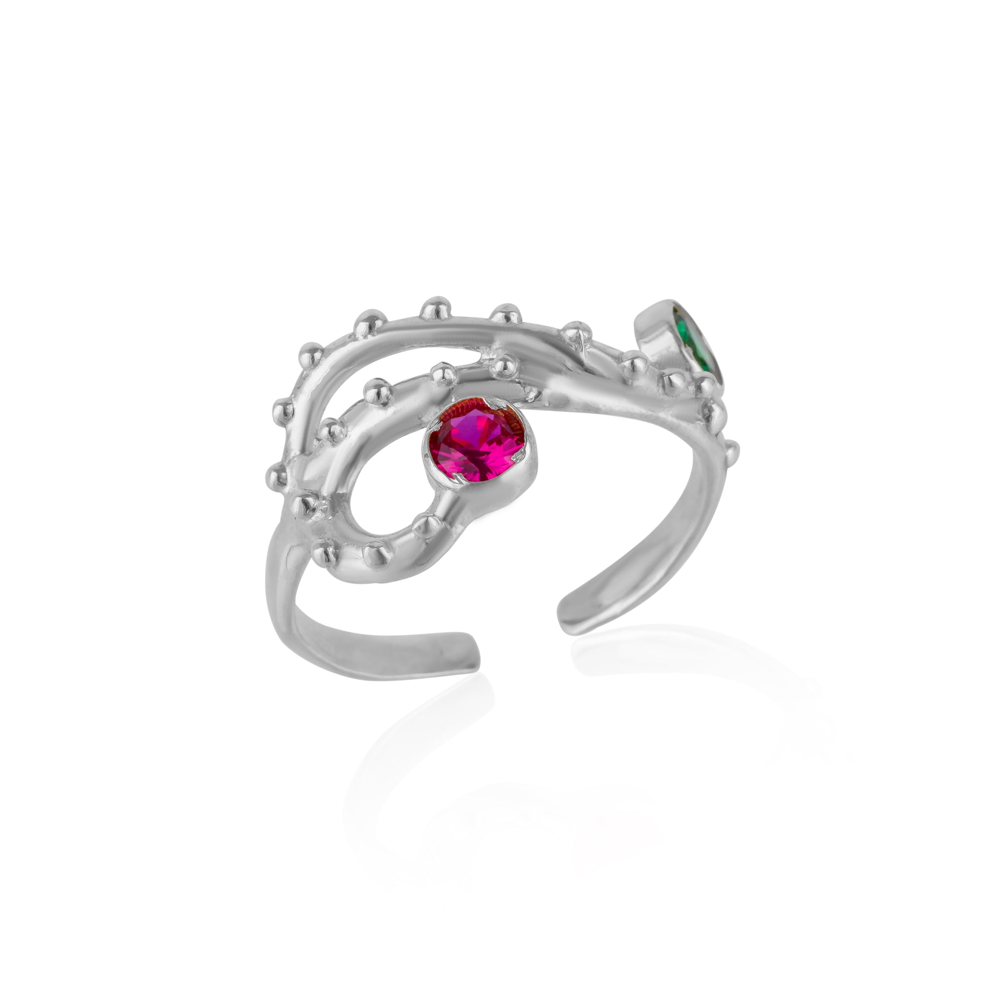 Emerald and Ruby Color Jewelled Dragon Back Ring