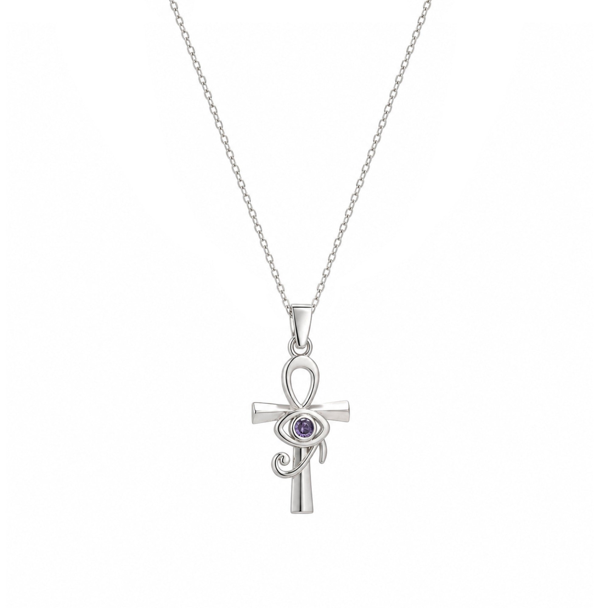 Sterling Silver Egyptian Ankh and Purple Eye Necklace