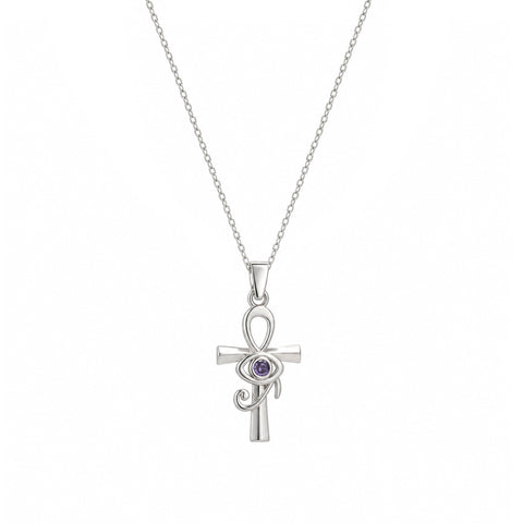 Sterling Silver Egyptian Ankh and Purple Eye Necklace