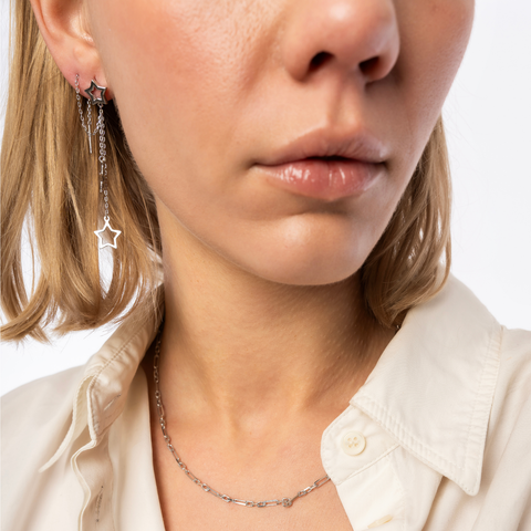 Chain and Stars Sterling Silver Drop Earrings