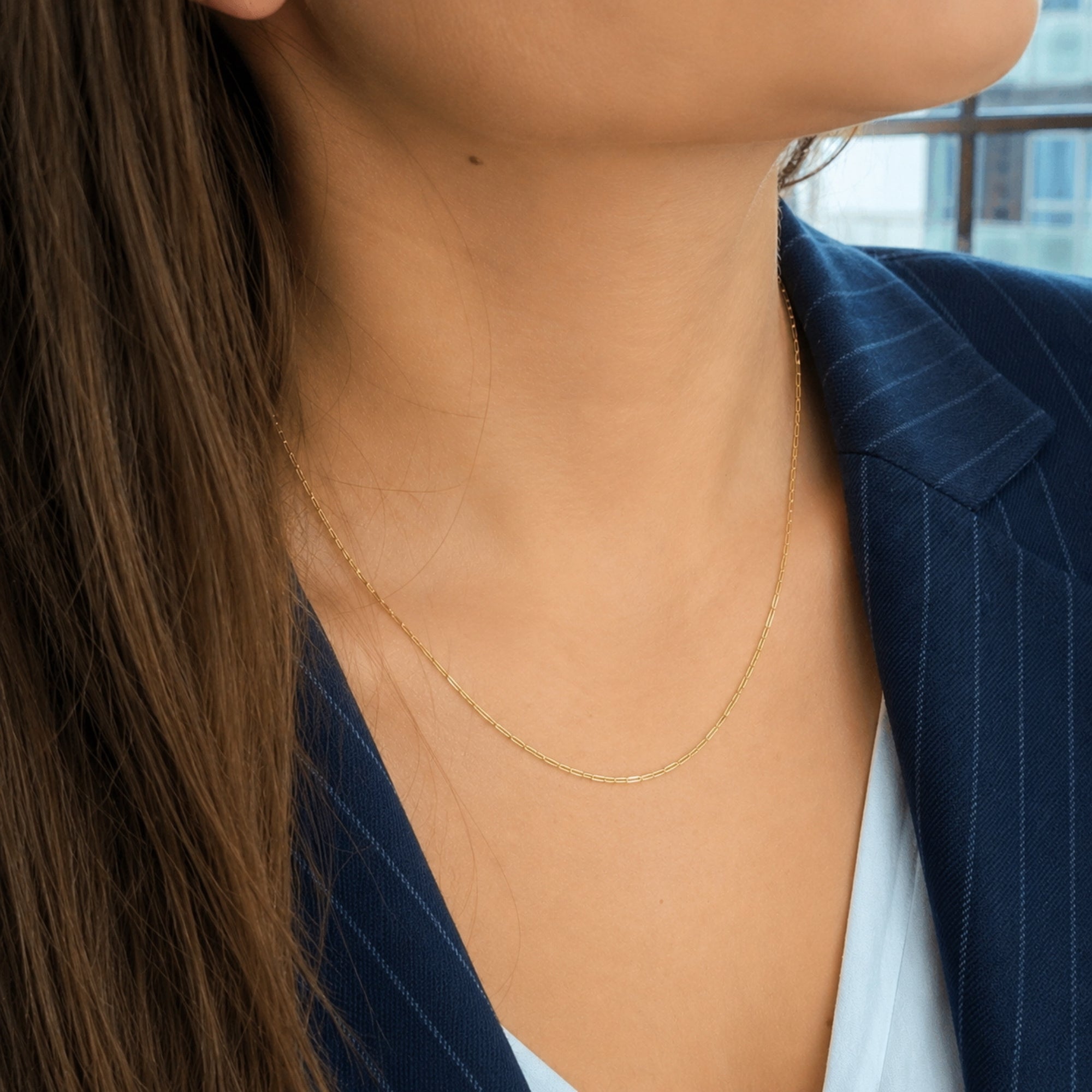 Rectangular Link Chain Sterling Silver Necklace