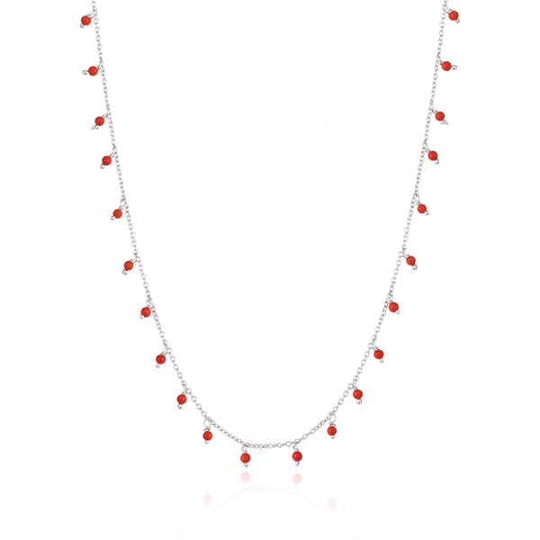 Coral Beaded Sterling Silver Chain Necklace