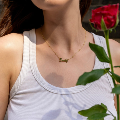 Fine Sterling Silver Satellite Beaded Signature Name Necklace