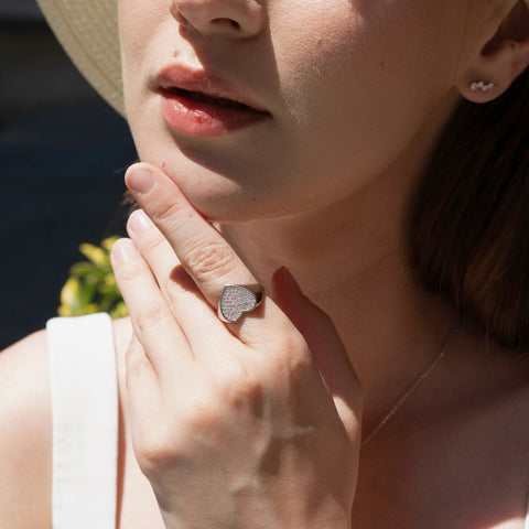 Sterling Silver Pave Heart Signet Ring