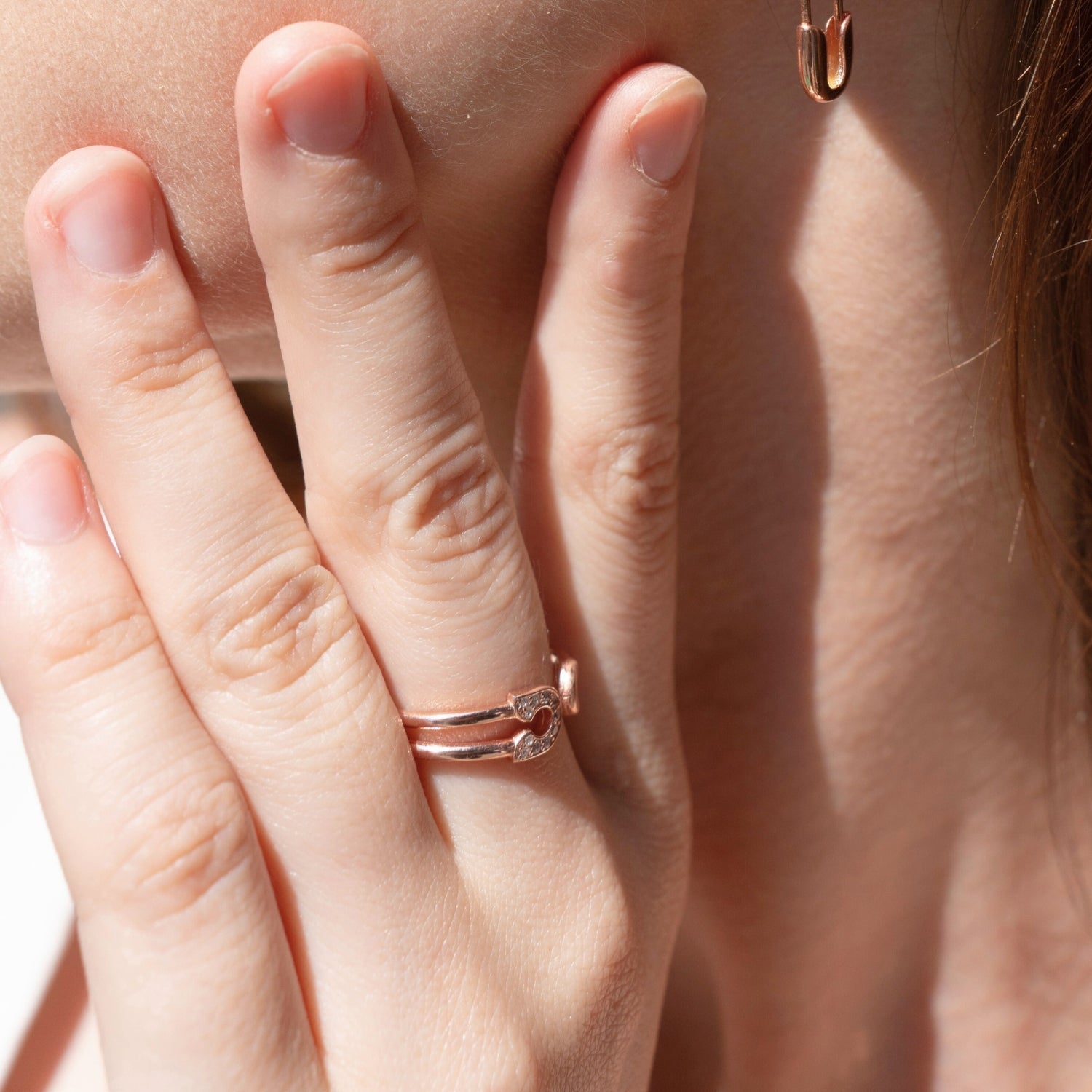 Sterling Silver Pave Jewelled Safety Pin Ring