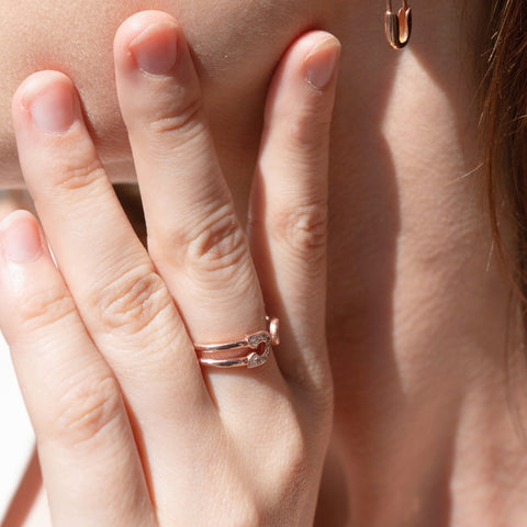 Sterling Silver Pave Jewelled Safety Pin Ring