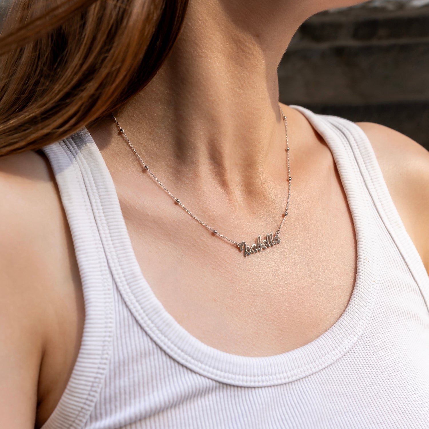 Fine Sterling Silver Satellite Beaded Signature Name Necklace
