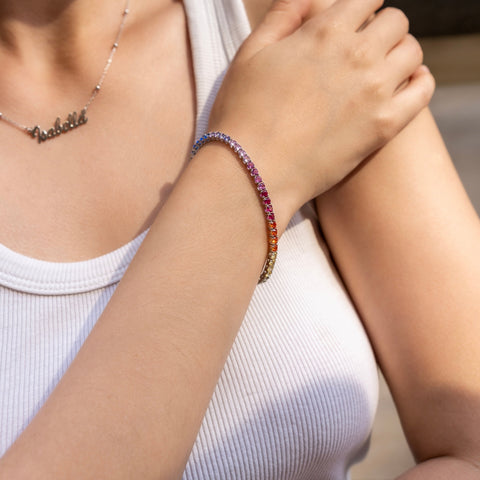 Sterling Silver Large Rainbow Tennis Bracelet