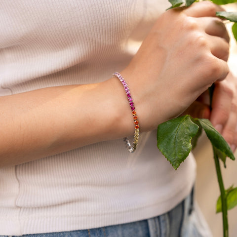 Sterling Silver Large Rainbow Tennis Bracelet