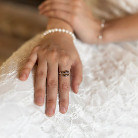 Hug Ring With Hands Sterling Silver and Gold Plated