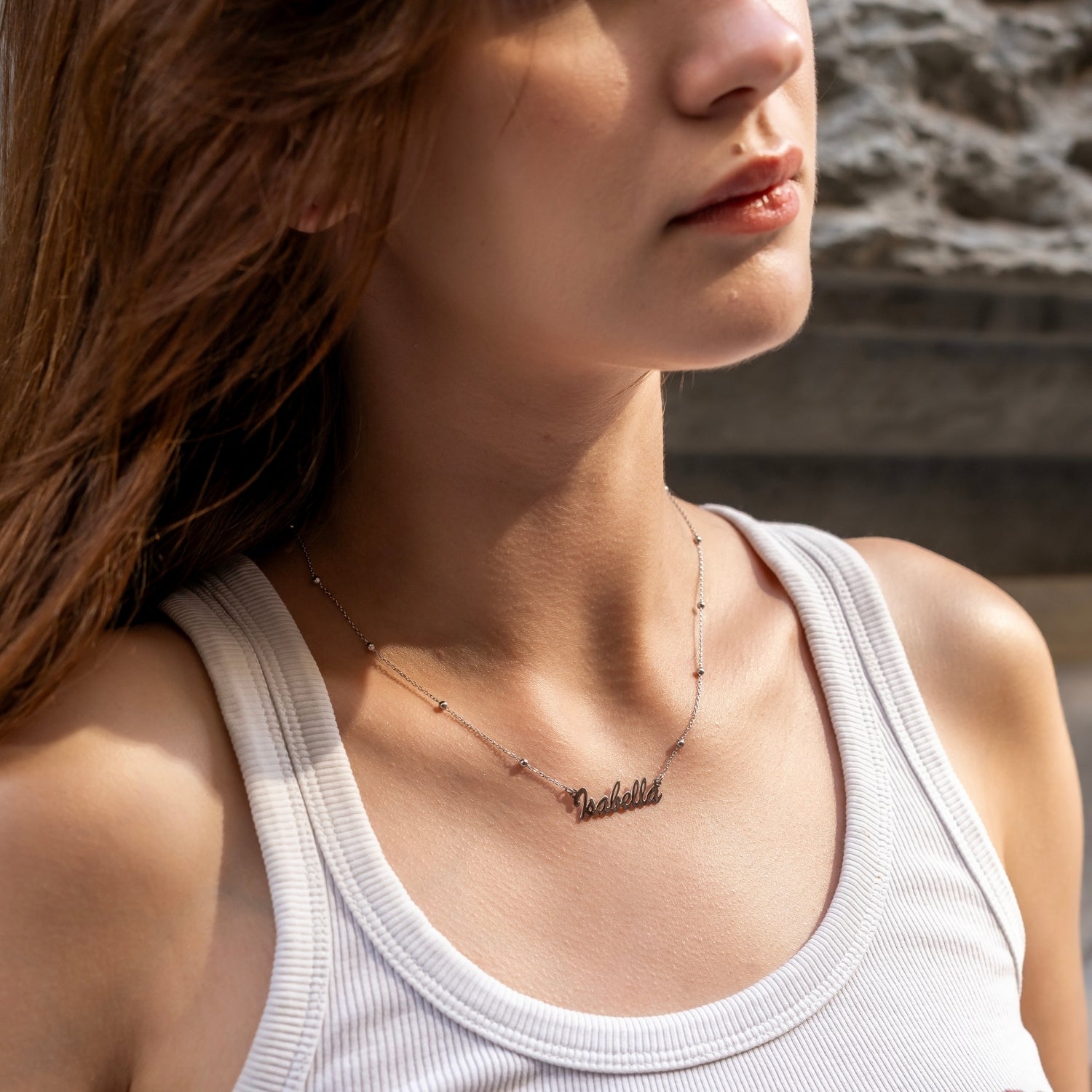 Fine Sterling Silver Satellite Beaded Signature Name Necklace
