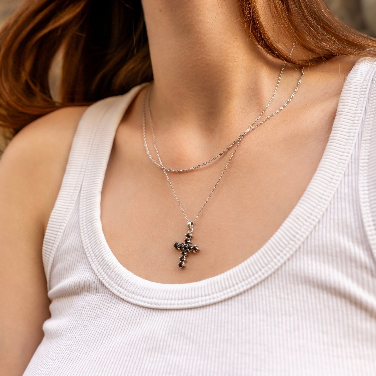 Sterling Silver Burgundy Garnet Cross Pendant