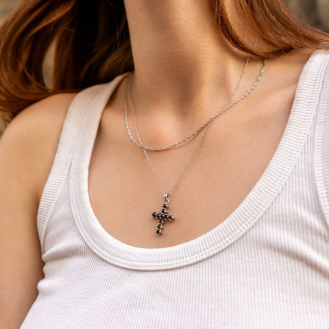 Sterling Silver Burgundy Garnet Cross Pendant