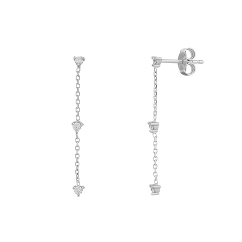 Fine Triple Diamond Drop Earrings 14ct Solid Gold