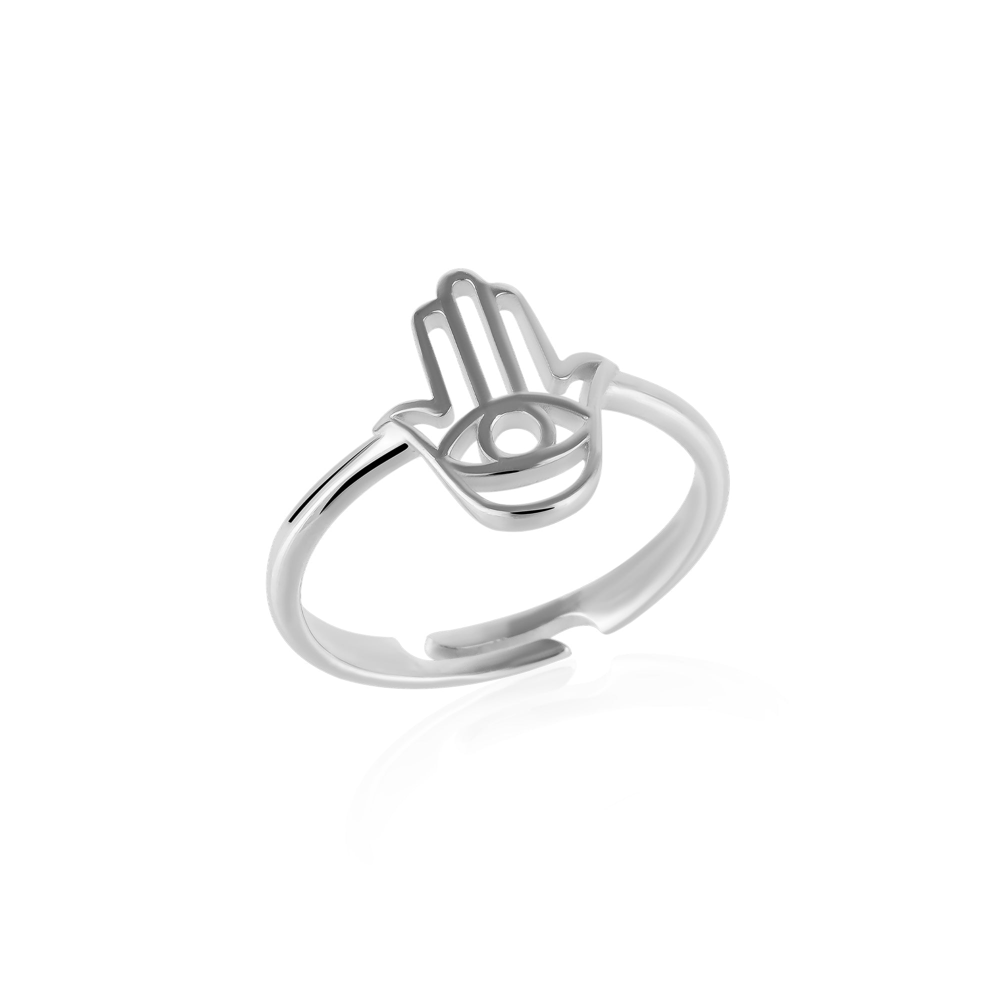 Hamsa Hand Adjustable Ring in Sterling Silver