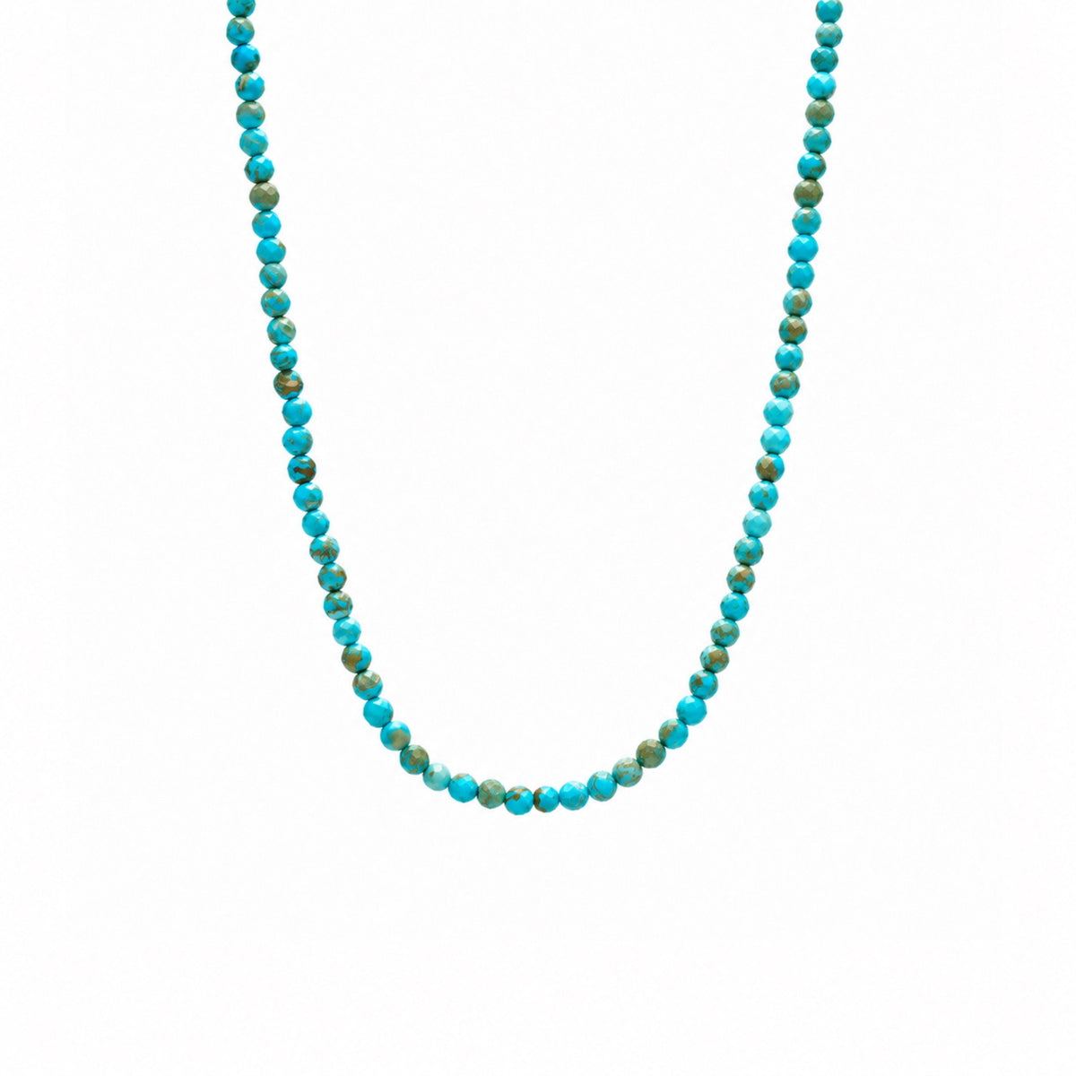 Natural Turquoise Beaded Sterling Silver Necklace