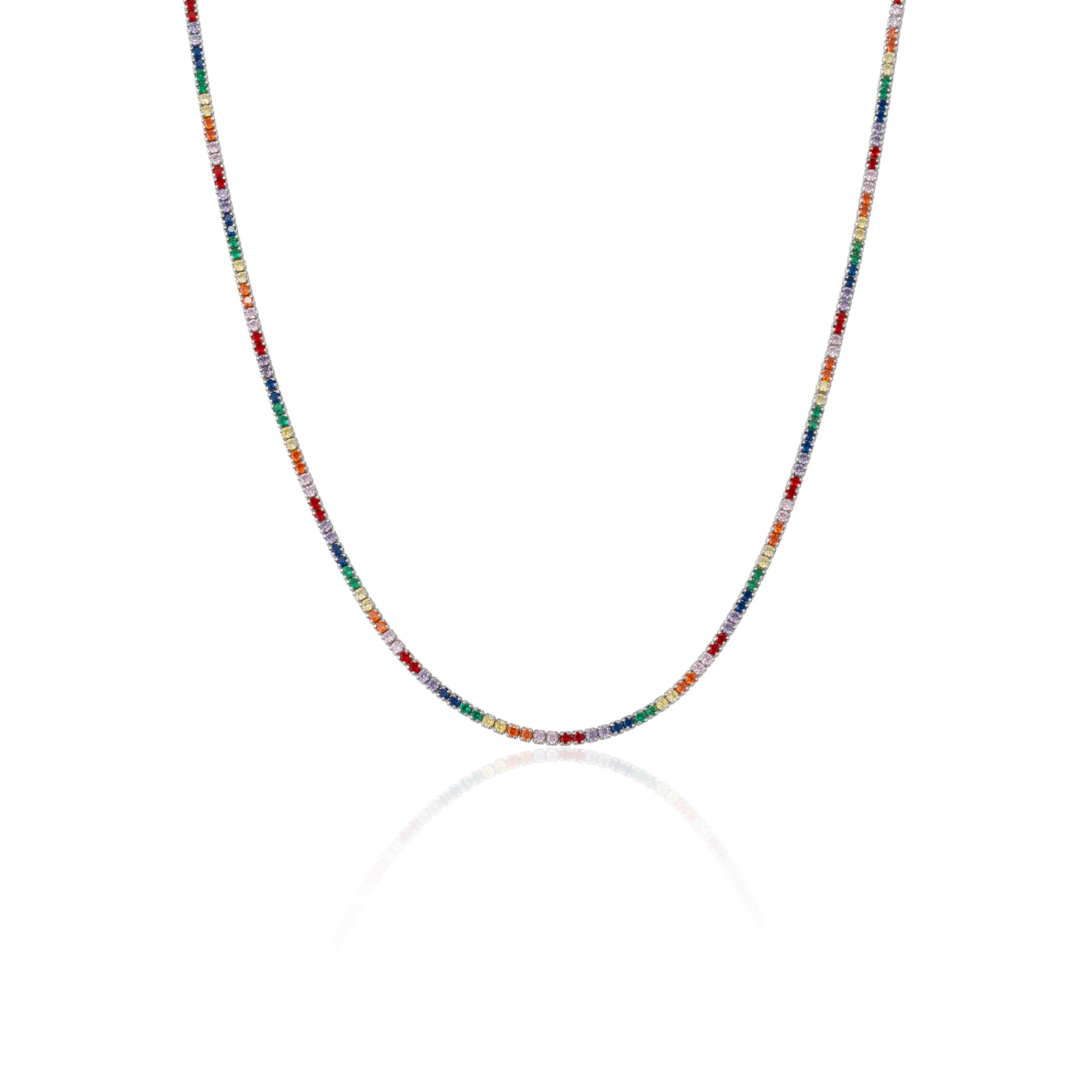 Rainbow Colourful Sterling Silver Tennis Necklace