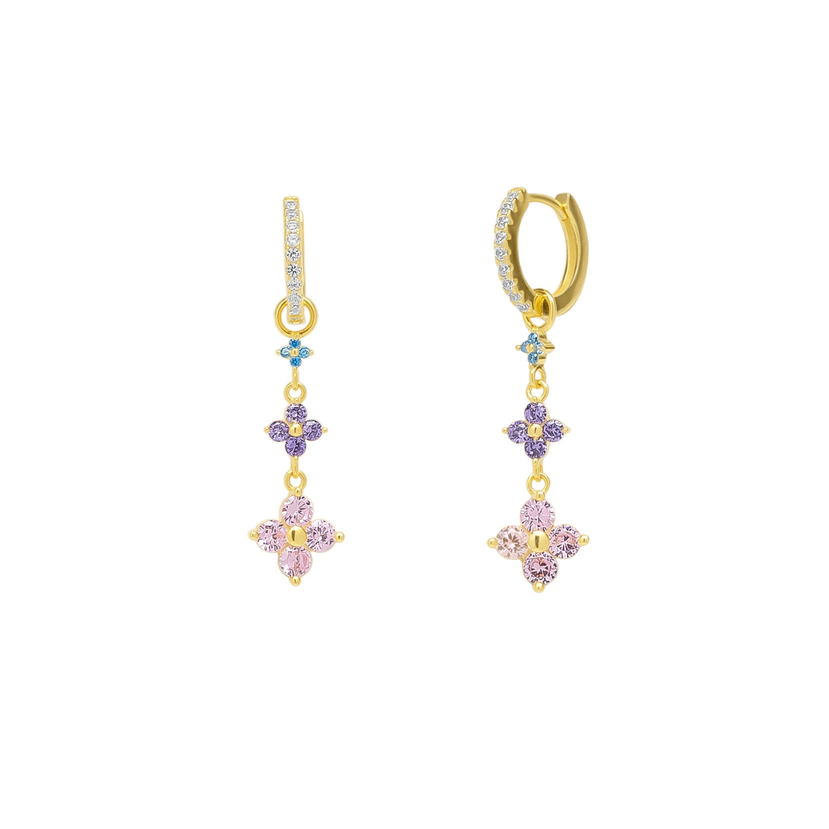 Pastel Clovers Pave Blue Purple Pink Drop Earrings