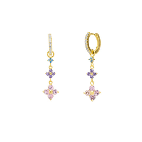Pastel Clovers Pave Blue Purple Pink Drop Earrings