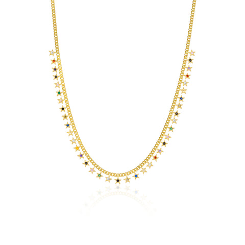Rainbow Multiple Star Station Necklace Sterling Silver