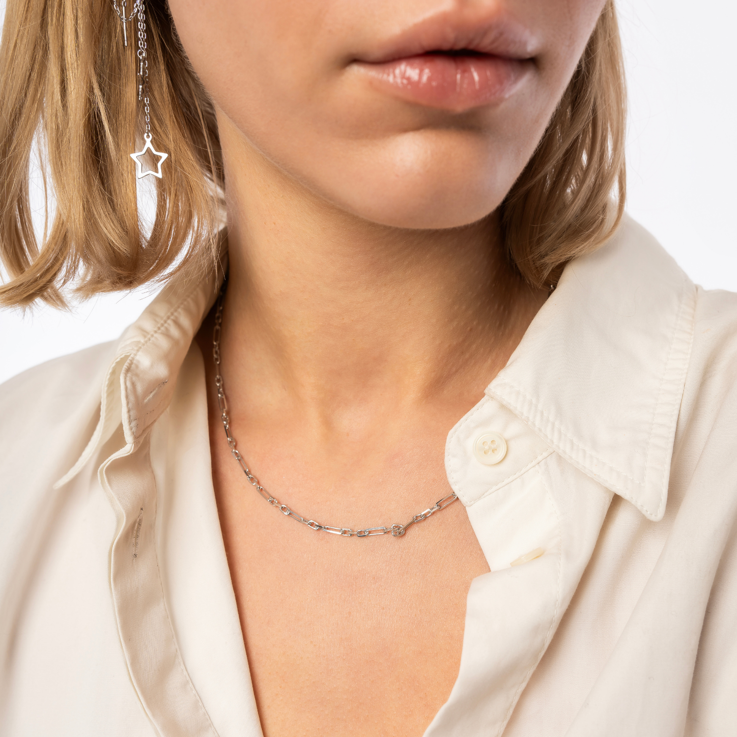 Paperclip Link Chain Sterling Silver Necklace Layering Set