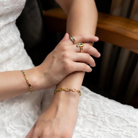 Multicolour Oval Gem Sterling Silver Bracelet