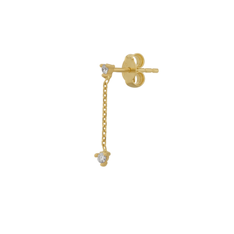 Fine Double Diamond Drop Single Earring 14ct Solid Gold