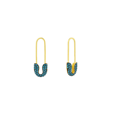 Turquoise Pave Safety Pin Earring Jewelled Sterling Silver
